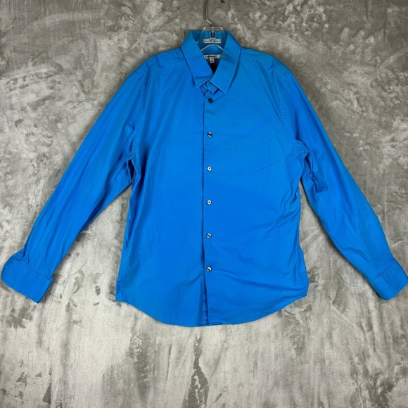 Express Other - Express Mens Long Sleeve Bright Blue Button Down Fitted Dress Shirt Size L